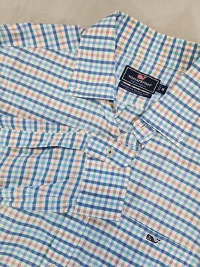 Vineyard Vines Performance Classic Fit Tucker Shirt Mens M Striped Blue Pink
